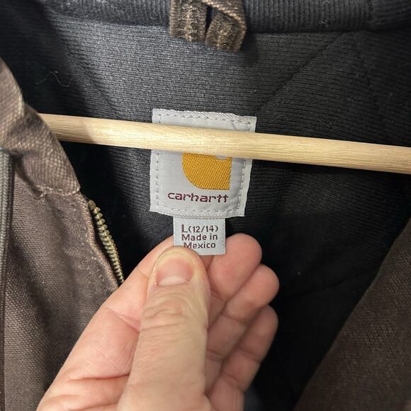 Y2K Carhartt Quilted Hooded Active Jacket “Dark Brown” WJ130 - Picture 8 of 9